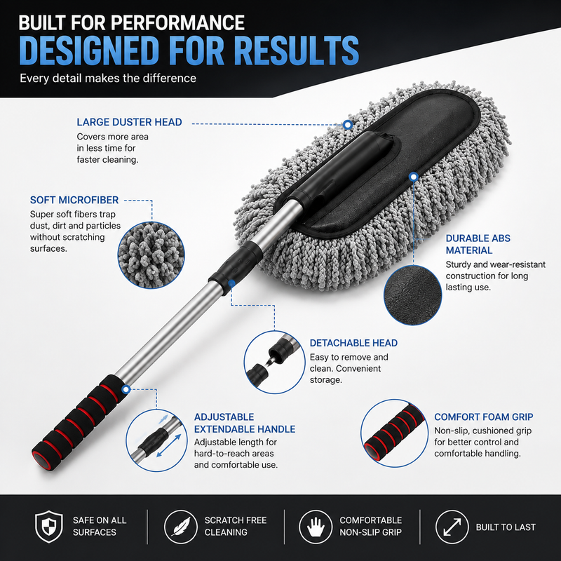 Microfiber Car Duster - Scratch-Free Extendable Handle