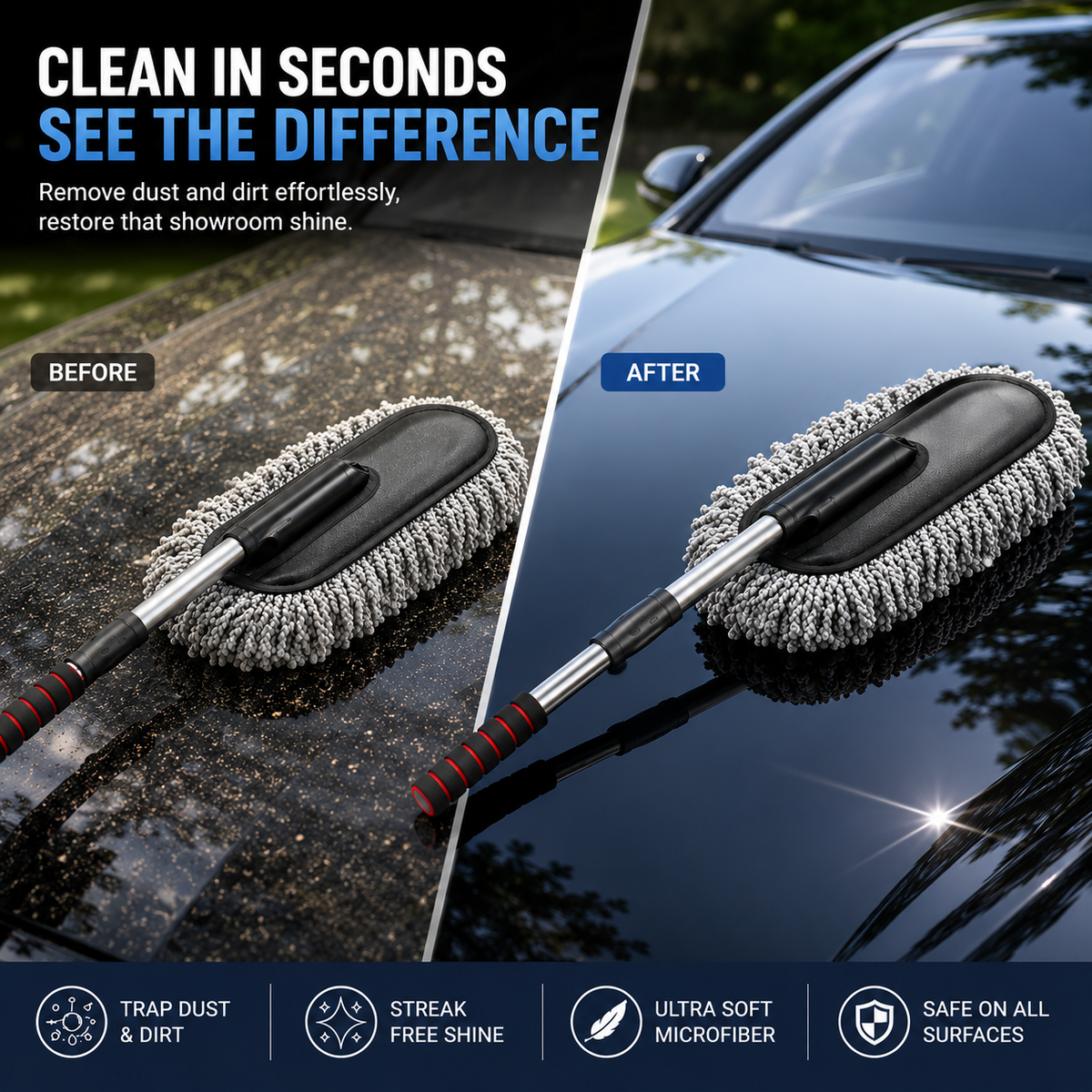 Microfiber Car Duster - Scratch-Free Extendable Handle