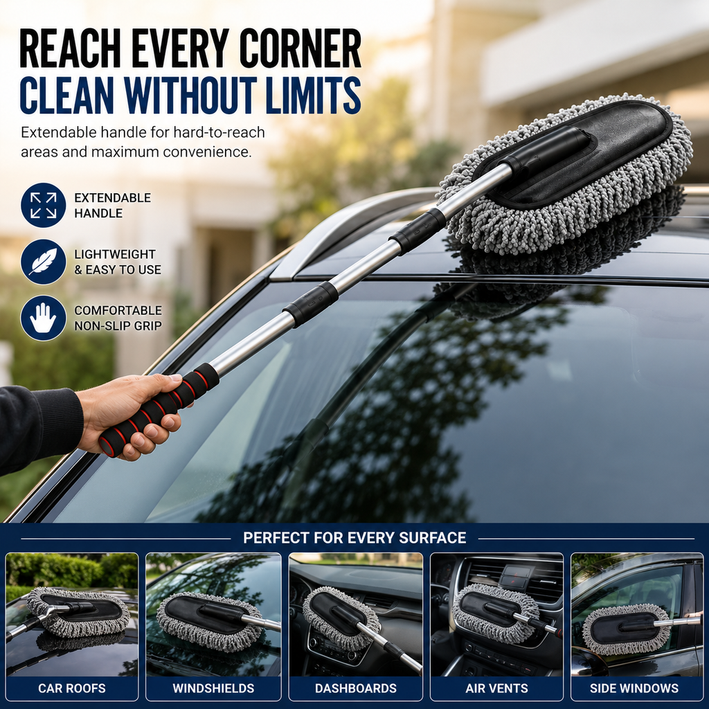 Microfiber Car Duster - Scratch-Free Extendable Handle