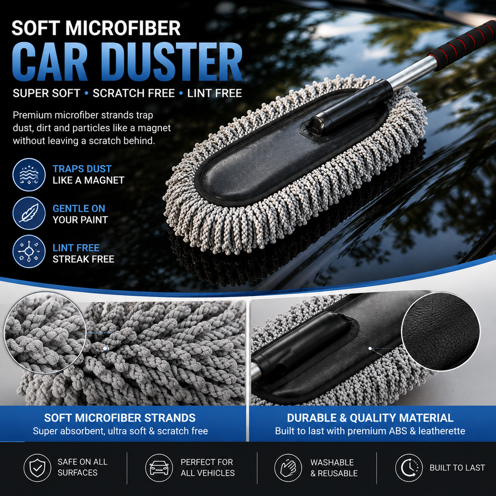 Microfiber Car Duster - Scratch-Free Extendable Handle