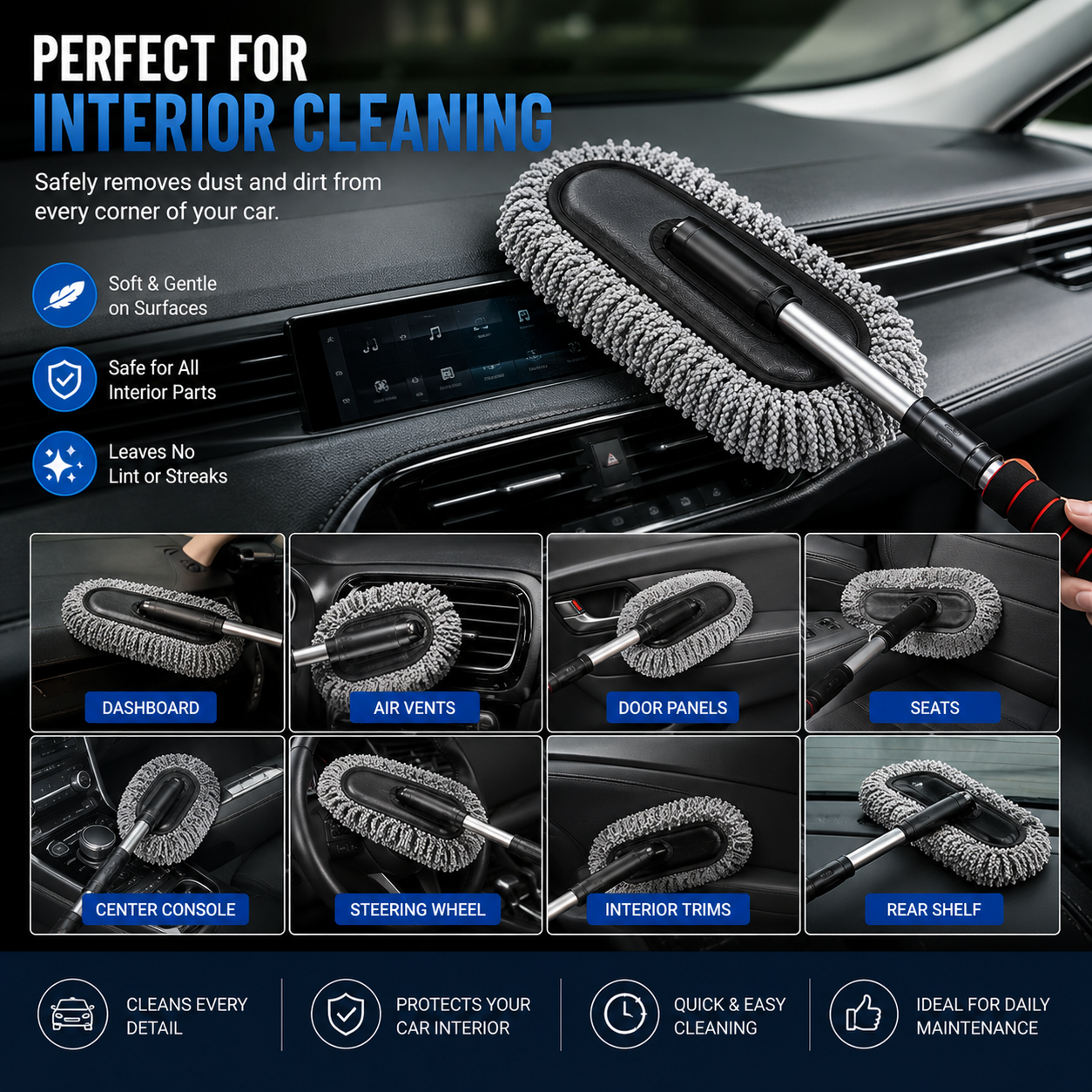 Microfiber Car Duster - Scratch-Free Extendable Handle