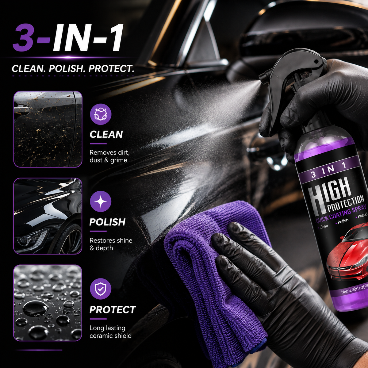 Ceramic Car Coating Spray - Mirror Shine in Minutes