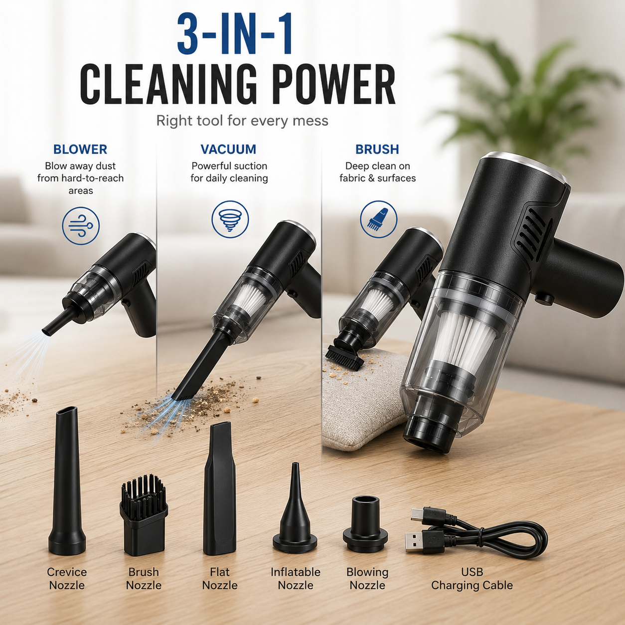Portable Cordless Handheld Vacuum - Clean Tight Spaces Easily